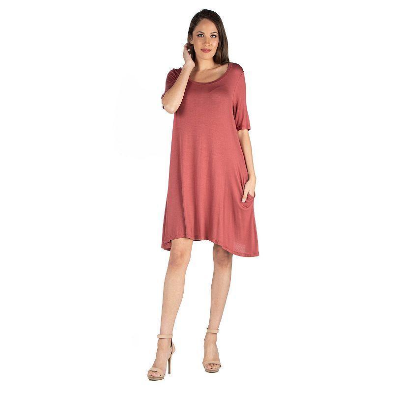 Women's 24seven Comfort Apparel Roundneck Flared Shirtdress with Pockets, Size: 1XL, Black Product Image