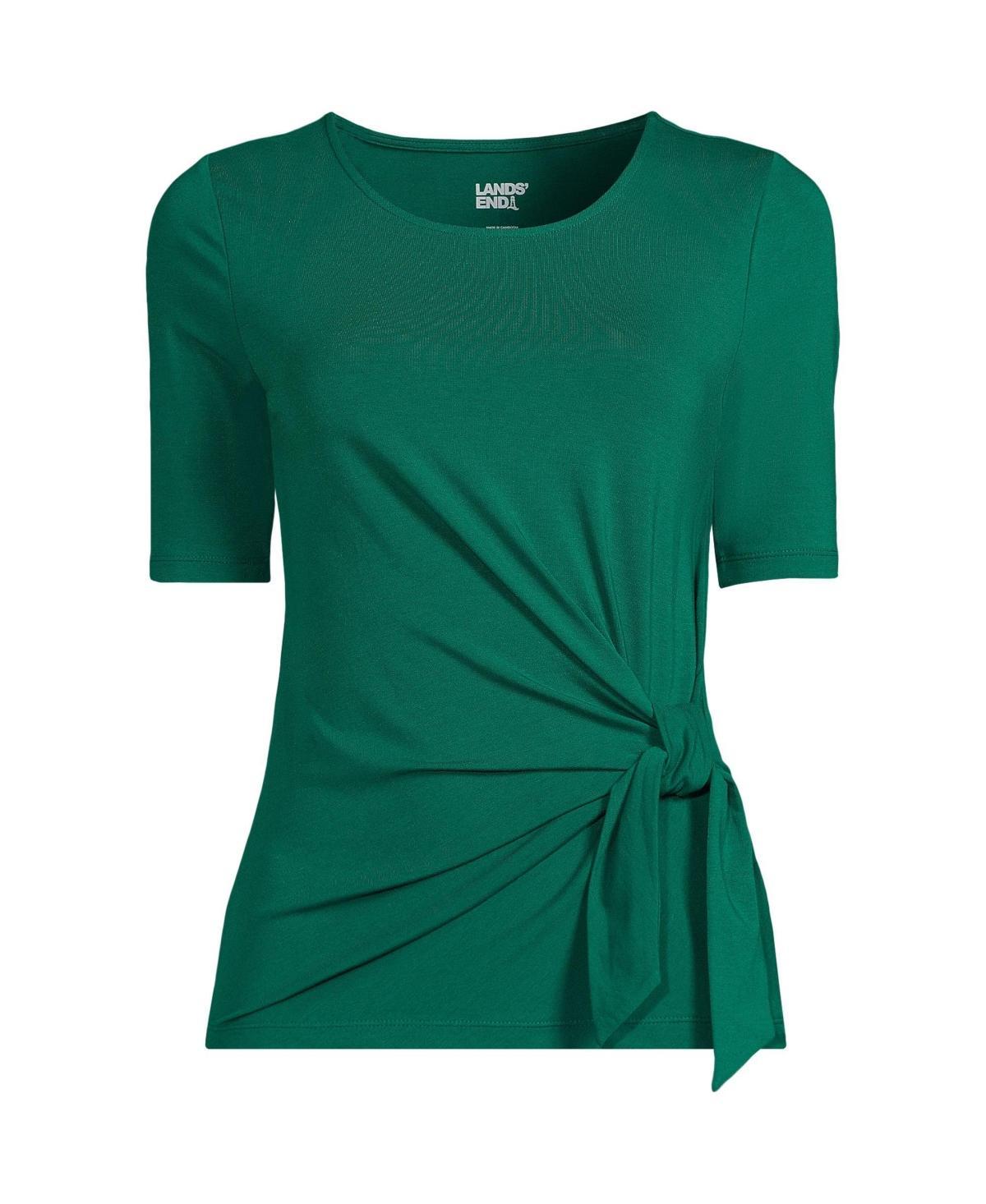 Women's Plus Size Lands' End Lightweight Jersey Tie Front Top, Size: 3XL, Black Product Image