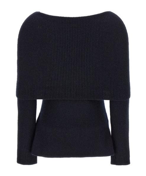 FABIANA FILIPPI Blue Off-the-shoulders Long Sleeve Top In Ribbed Wool Blend In Black Product Image