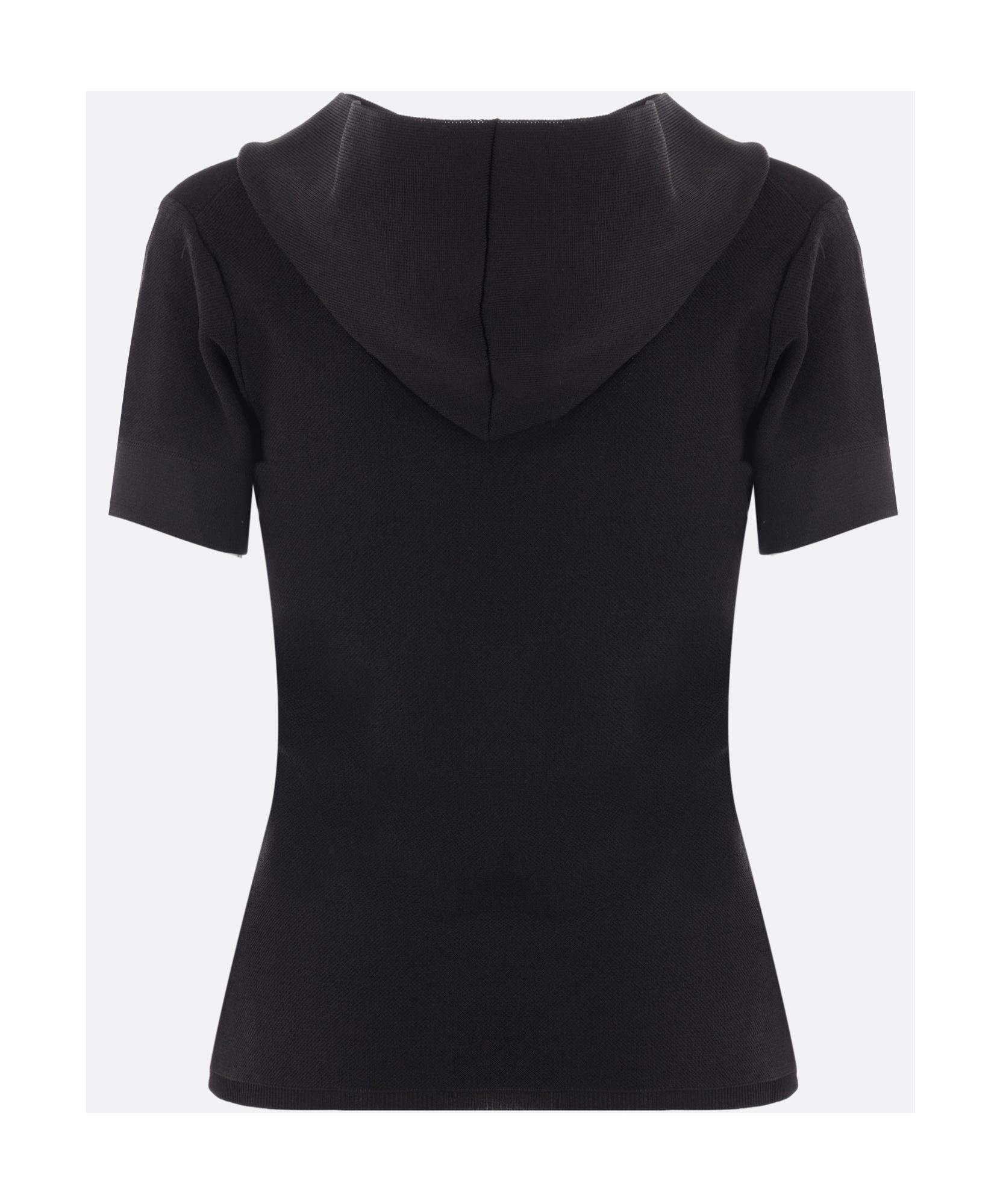 ALAÏA Hooded Knitted V-neck T-shirt In Black Product Image