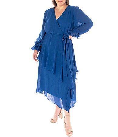 Plus Size Maison Tara Faux Wrap Ruffle Tiered Midi Dress, Womens Product Image