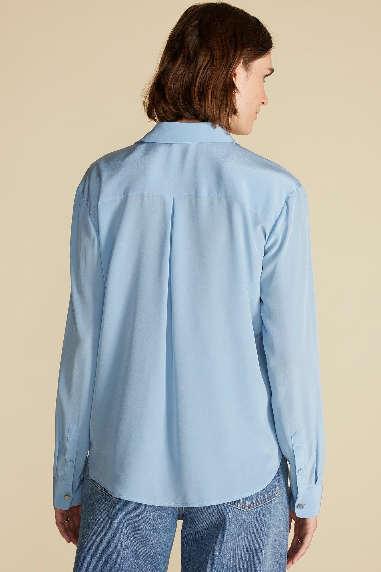 Bixby Washable Silk Blouse - Sky Blue Product Image