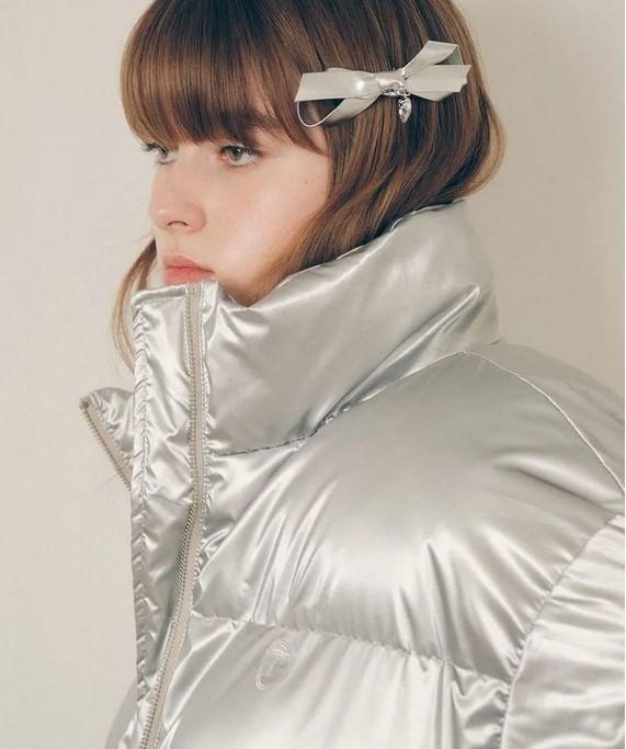 Lamé Short Puffer Jacket (Silver) Product Image