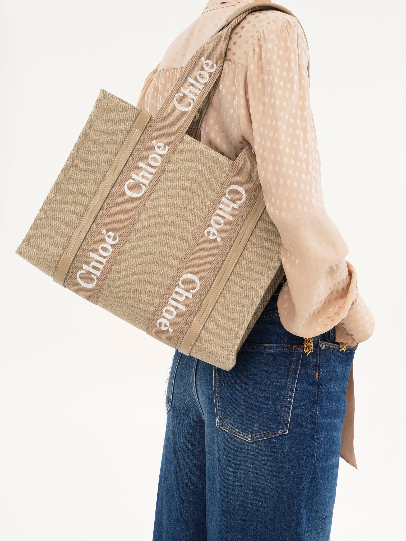 Woody tote bag in linen & leather Product Image