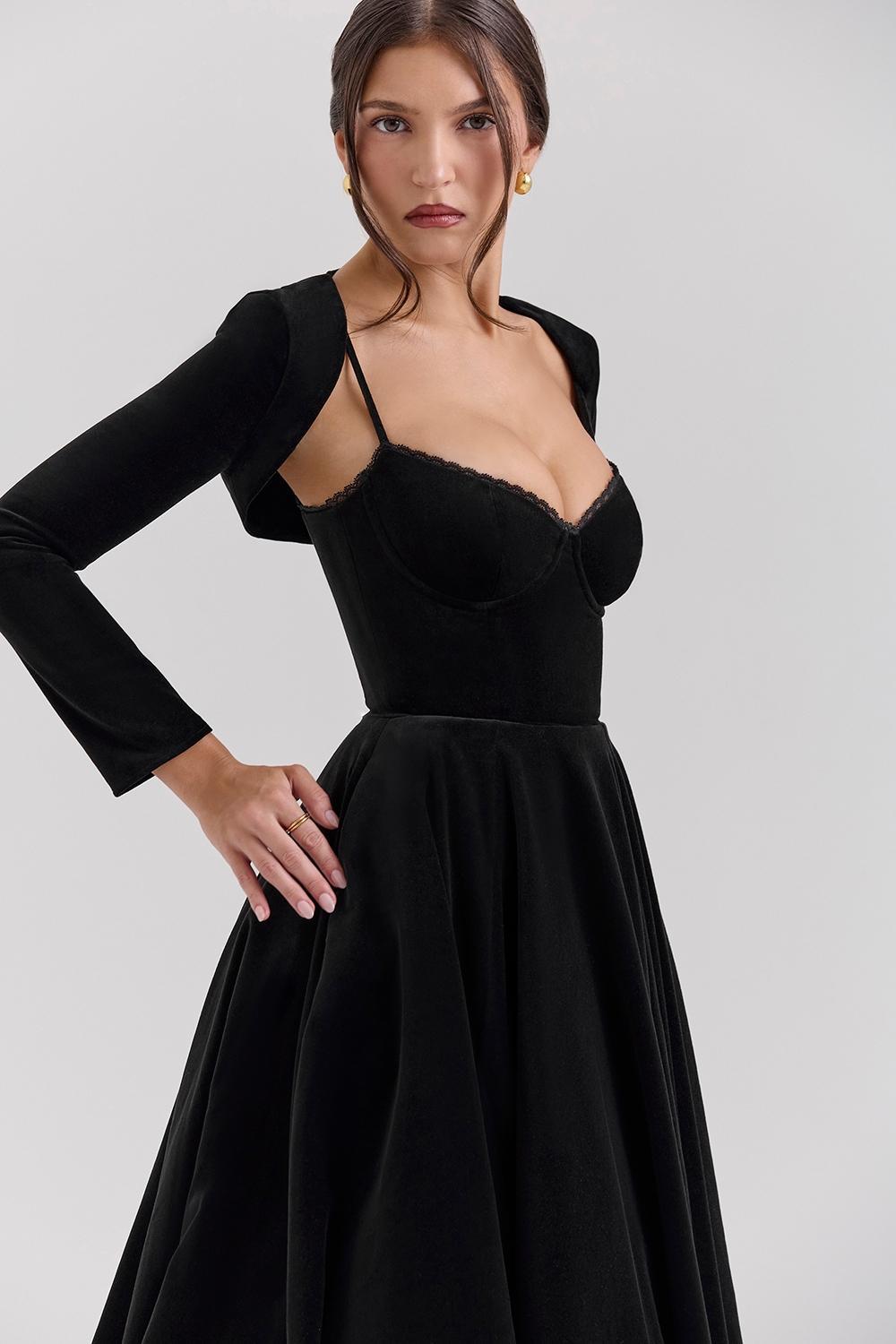Mademoiselle Black Velvet Tulle Midi Dress + Bolero Product Image