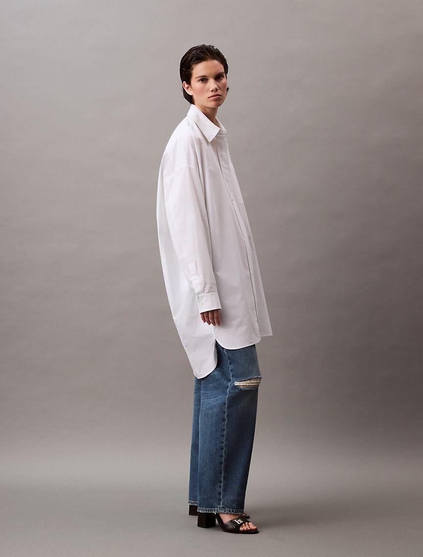 Calvin Klein Women's Poplin Relaxed Shirt Dress - White - XS Product Image