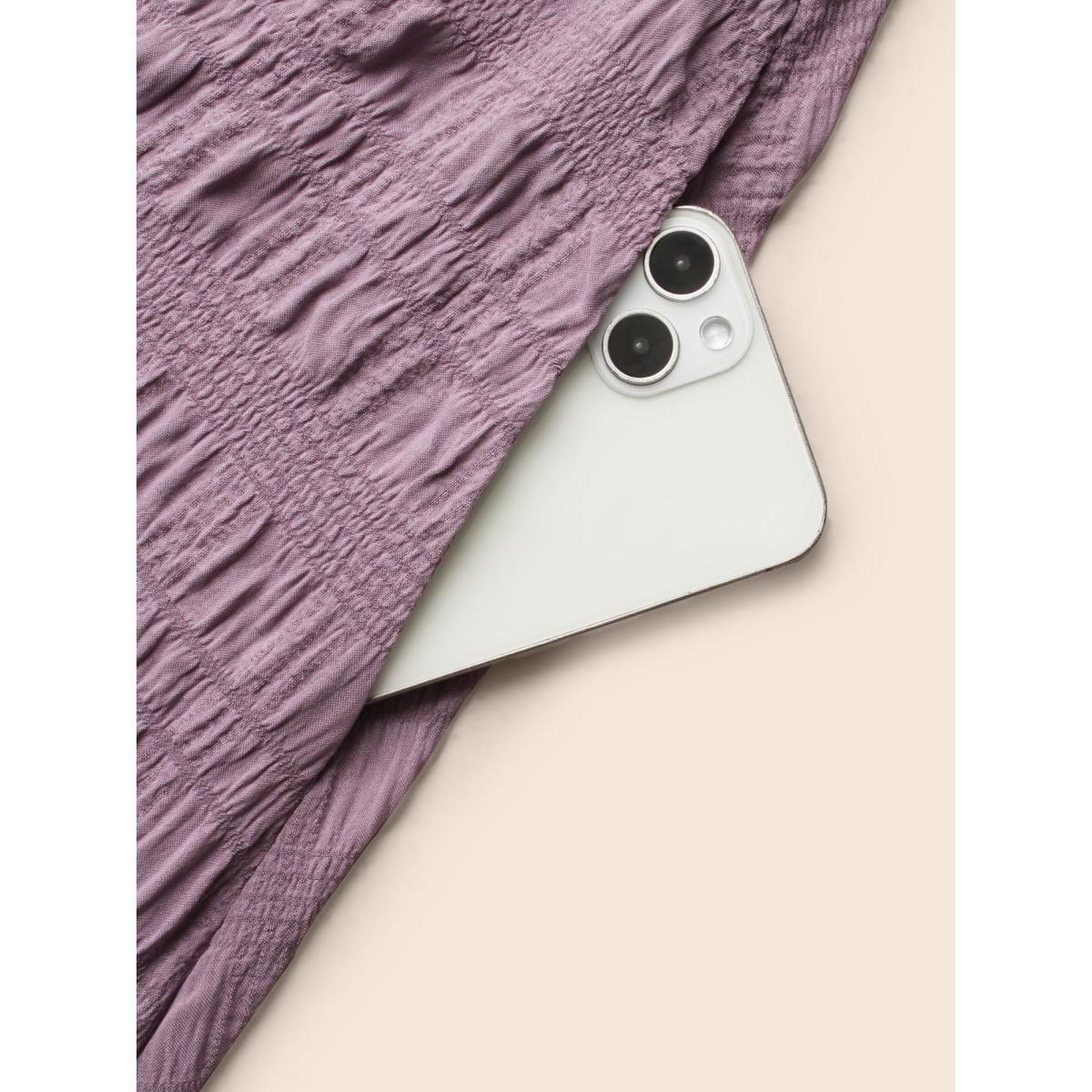 Plus Size Square Neck Plain Textured Belted Dress Mauve Women Elegant Texture Square Neck Long Sleeve Curvy BloomChic 30/6X Product Image