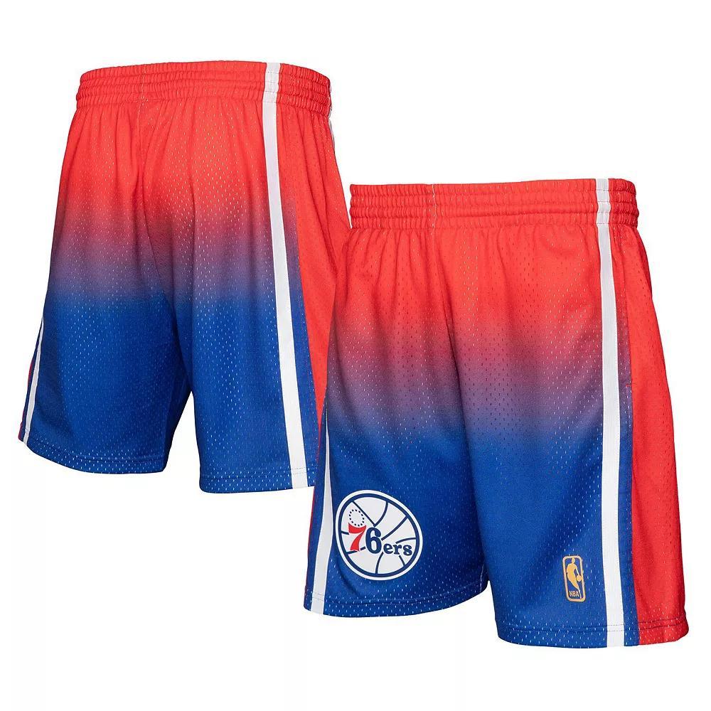 Men's Mitchell & Ness Red/Royal Philadelphia 76ers 1996/97 Hardwood Classics Fadeaway Reload 3.0 Swingman Shorts, Size: 2XL, 76r Red Product Image