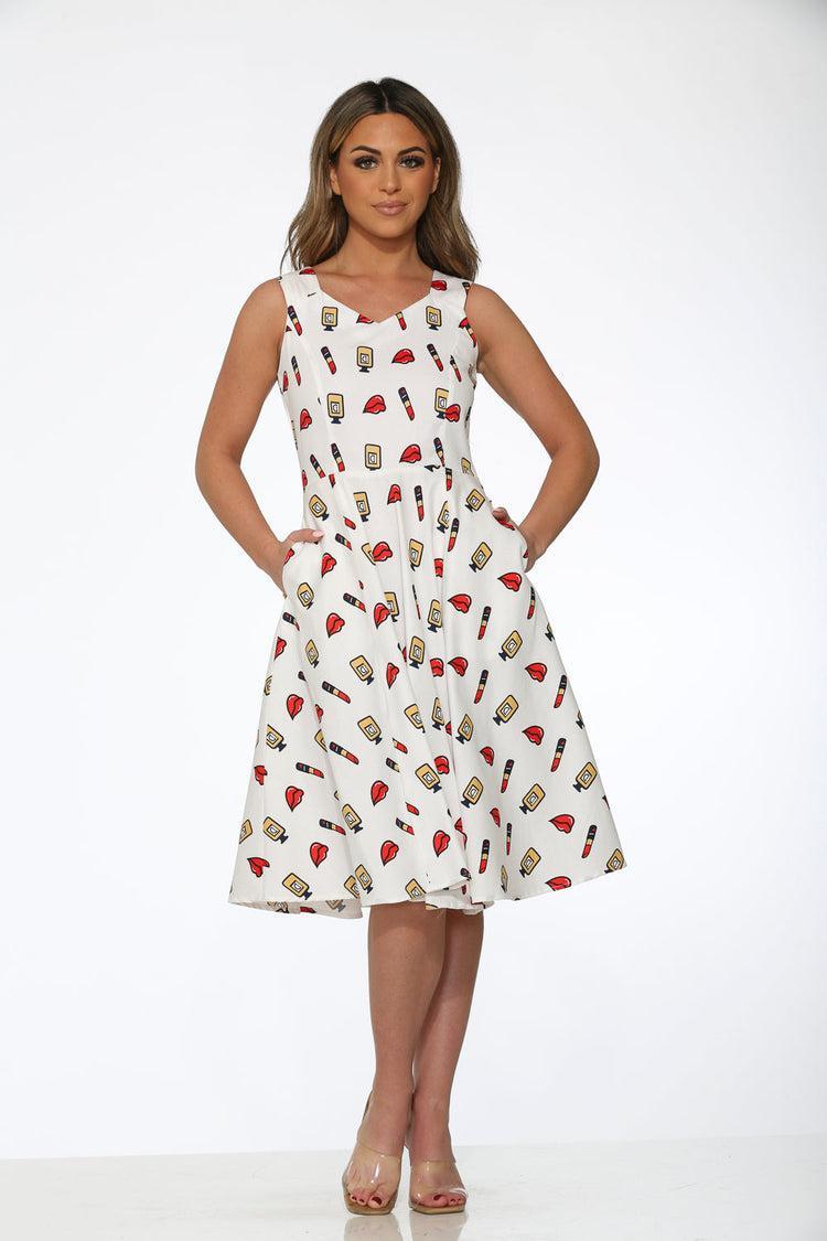 20932 White Red Lipstick Swing Dress Product Image