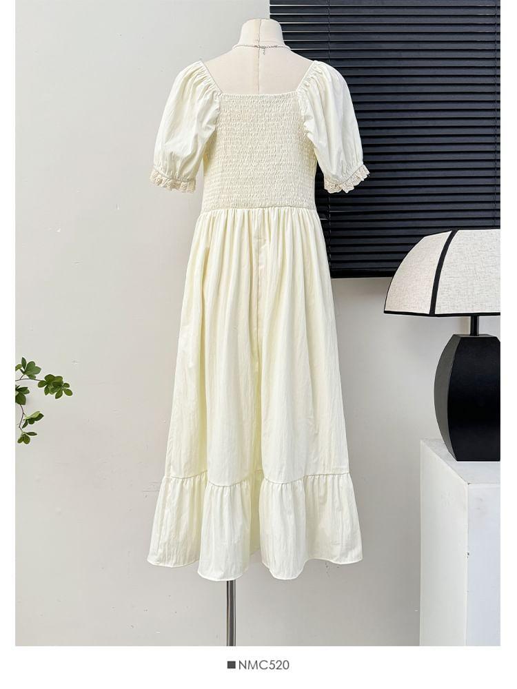 Lace-Trim Square-Neck A-Line Dress Product Image