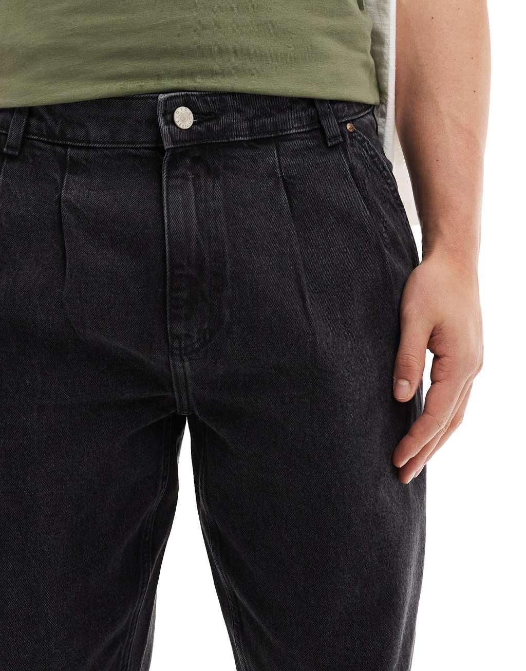 ASOS DESIGN double pleat jeans in washed black Product Image