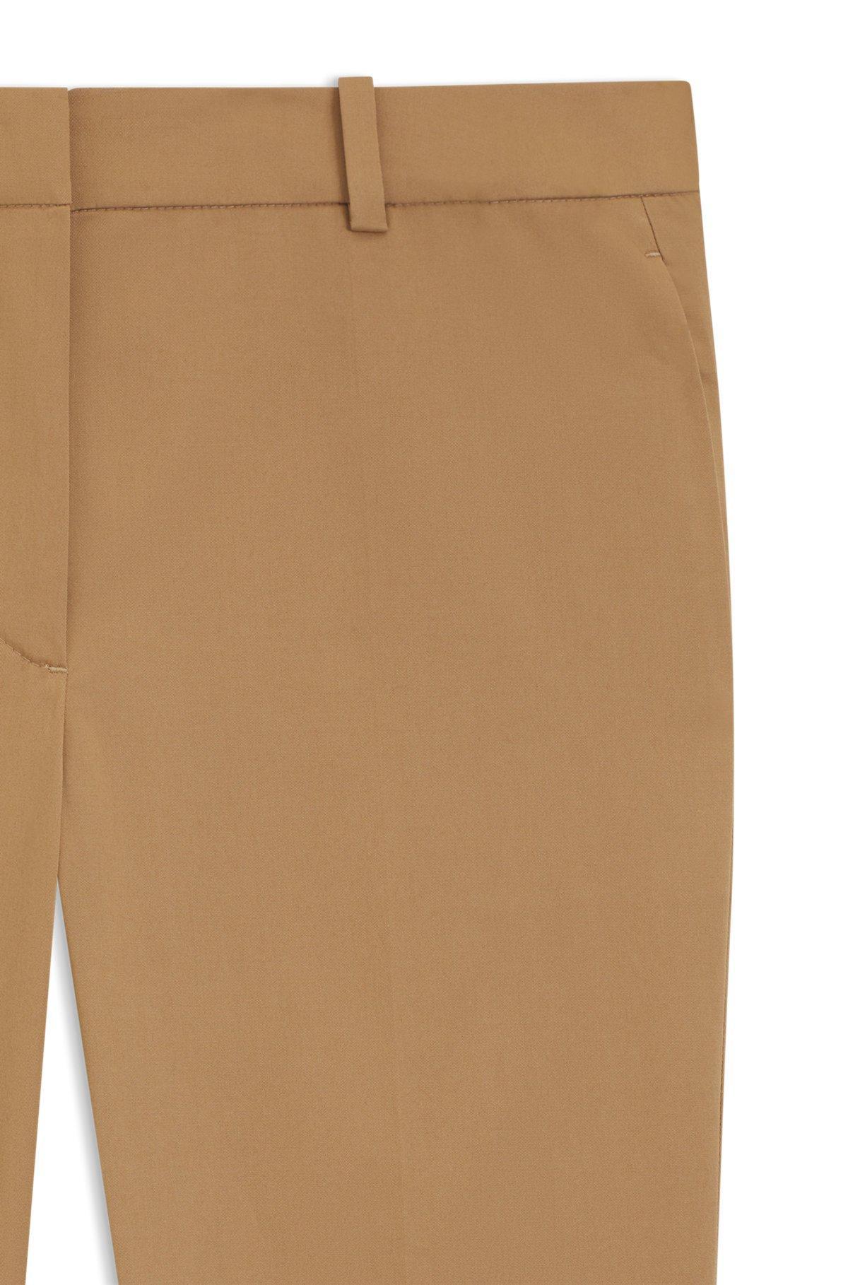 BOSS - Regular-fit pants in stretch-cotton satin - Beige Product Image