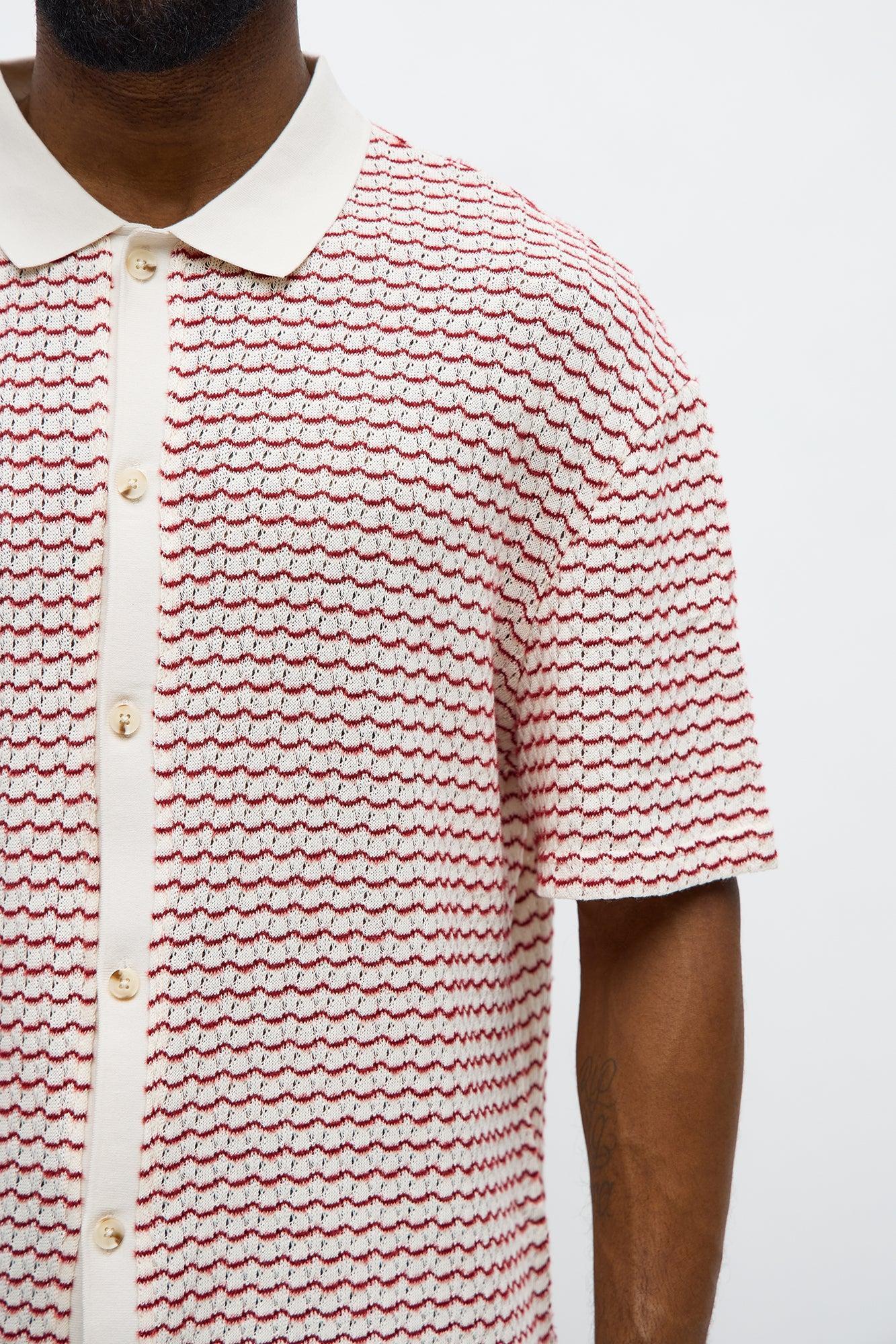 Regular Fit Color Block Button up Sweater Shirt - Cream/combo Product Image