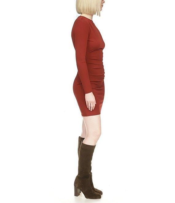 Michael Kors Matte Jersey Crew Neck Long Sleeve Side Ruched Bodycon Dress Product Image