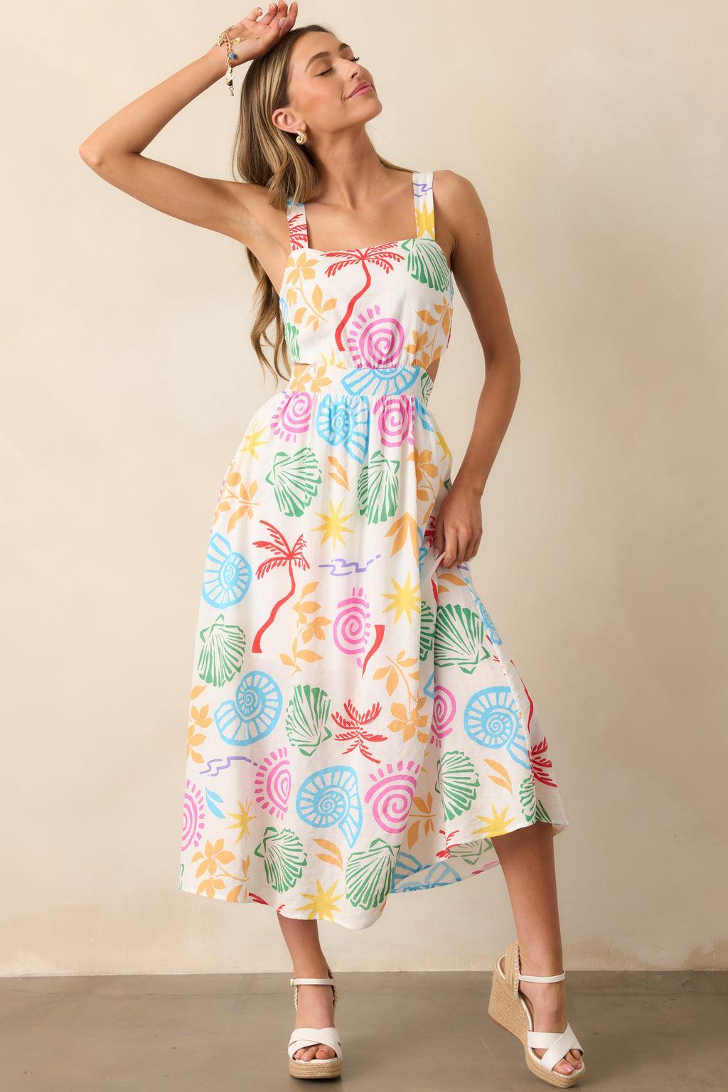 Calming Tides Ivory Multi Tropical Print Maxi Dress Product Image