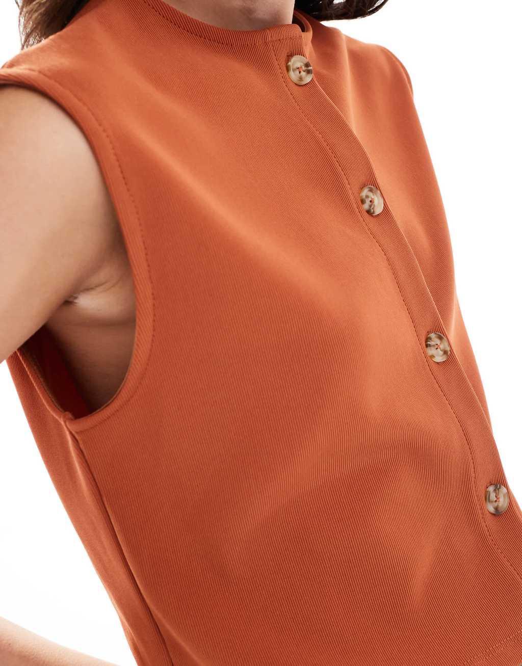 ASOS DESIGN ribbed wide shoulder boxy cropped vest in rust Product Image