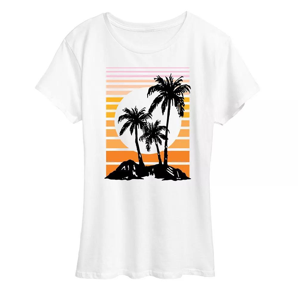 Womens Sunset Palm Trees Graphic Tee Product Image