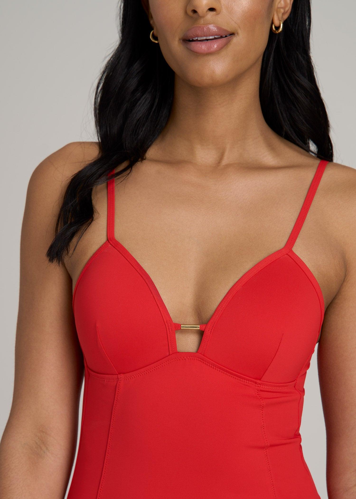 Low Cut One-Piece Swimsuit for Tall Women in Radiant Red Female Product Image