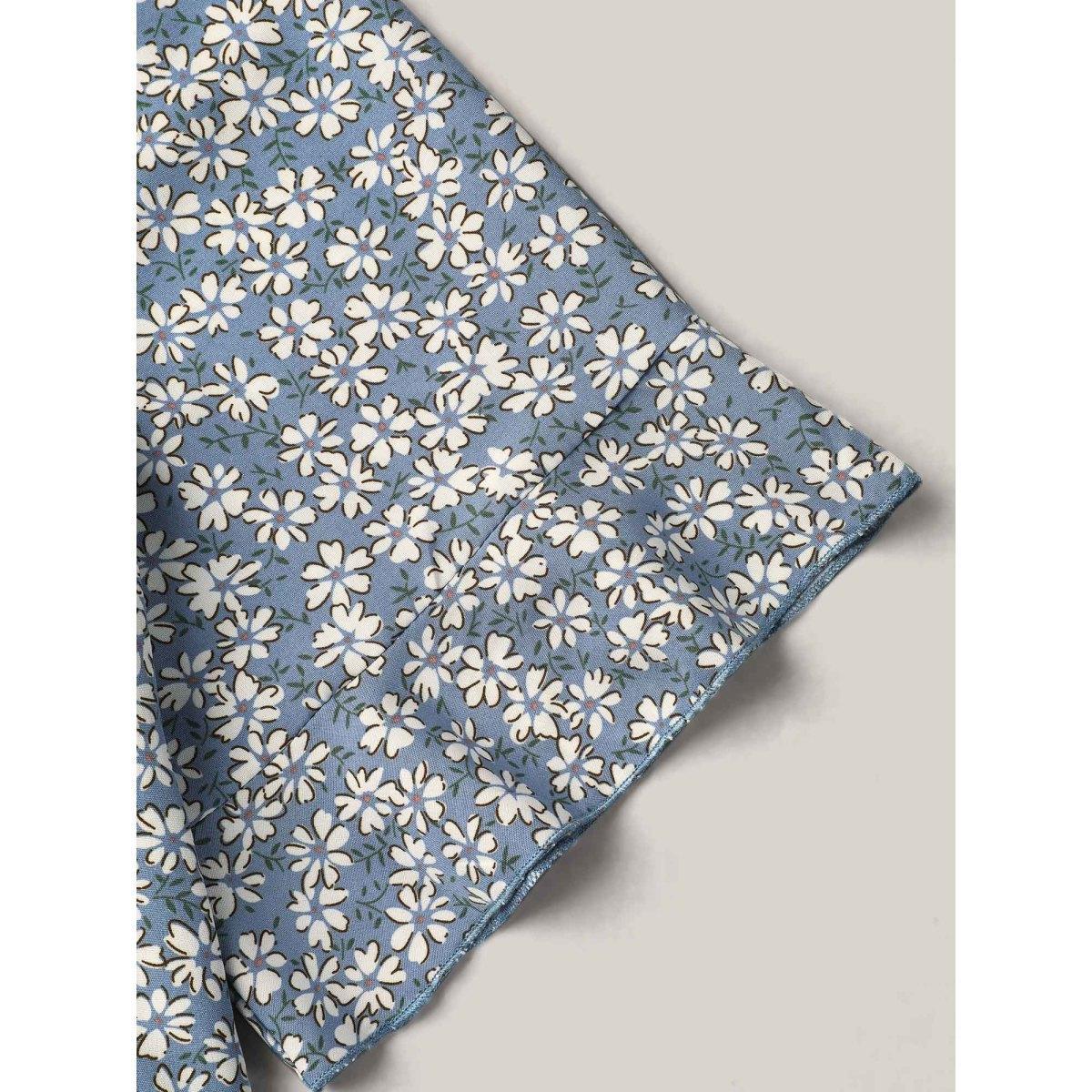 Plus Size LightBlue Ditsy Floral Pleated Flared Sleeve Shirt Women Elegant Half Sleeve V-neck Everyday Blouses BloomChic 30/6X Product Image