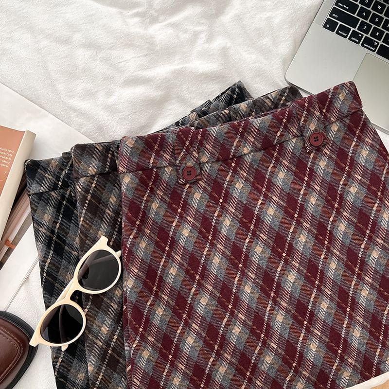 High Waist Plaid Mini A-Line Skirt Product Image