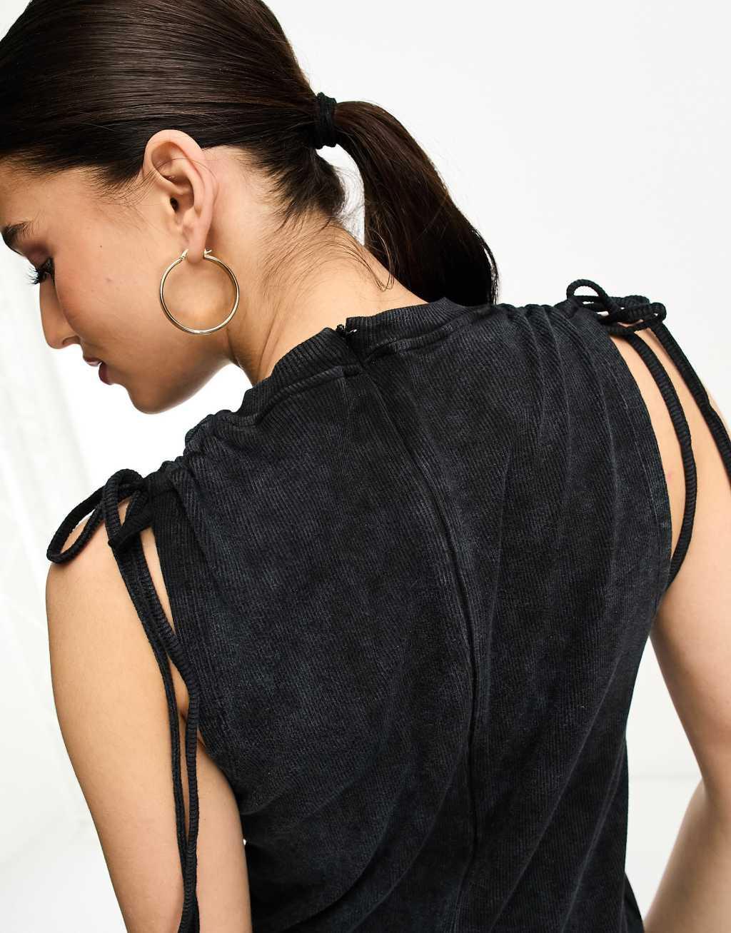 ASOS DESIGN ribbed romper with tie shoulder Product Image