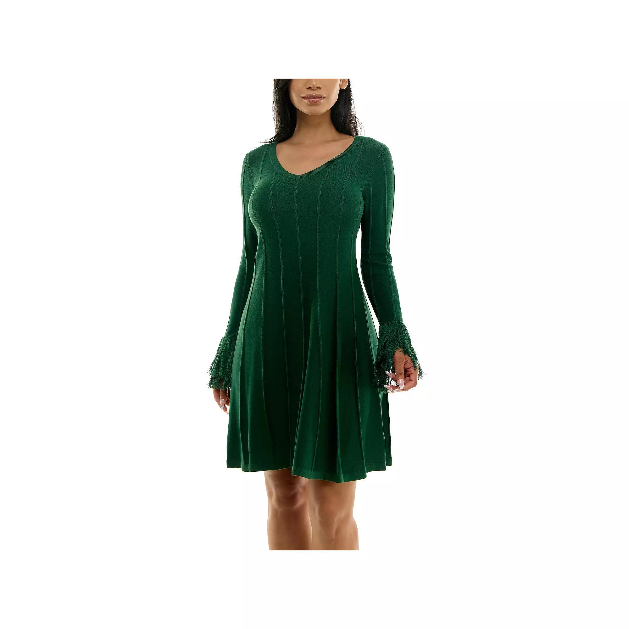 Women's Nina Leonard A-Line Fringe Sweater Dress, Size: Small, Jewel Green Product Image