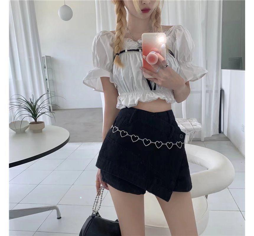 Mid Rise Asymmetrical Washed Denim Skort Product Image