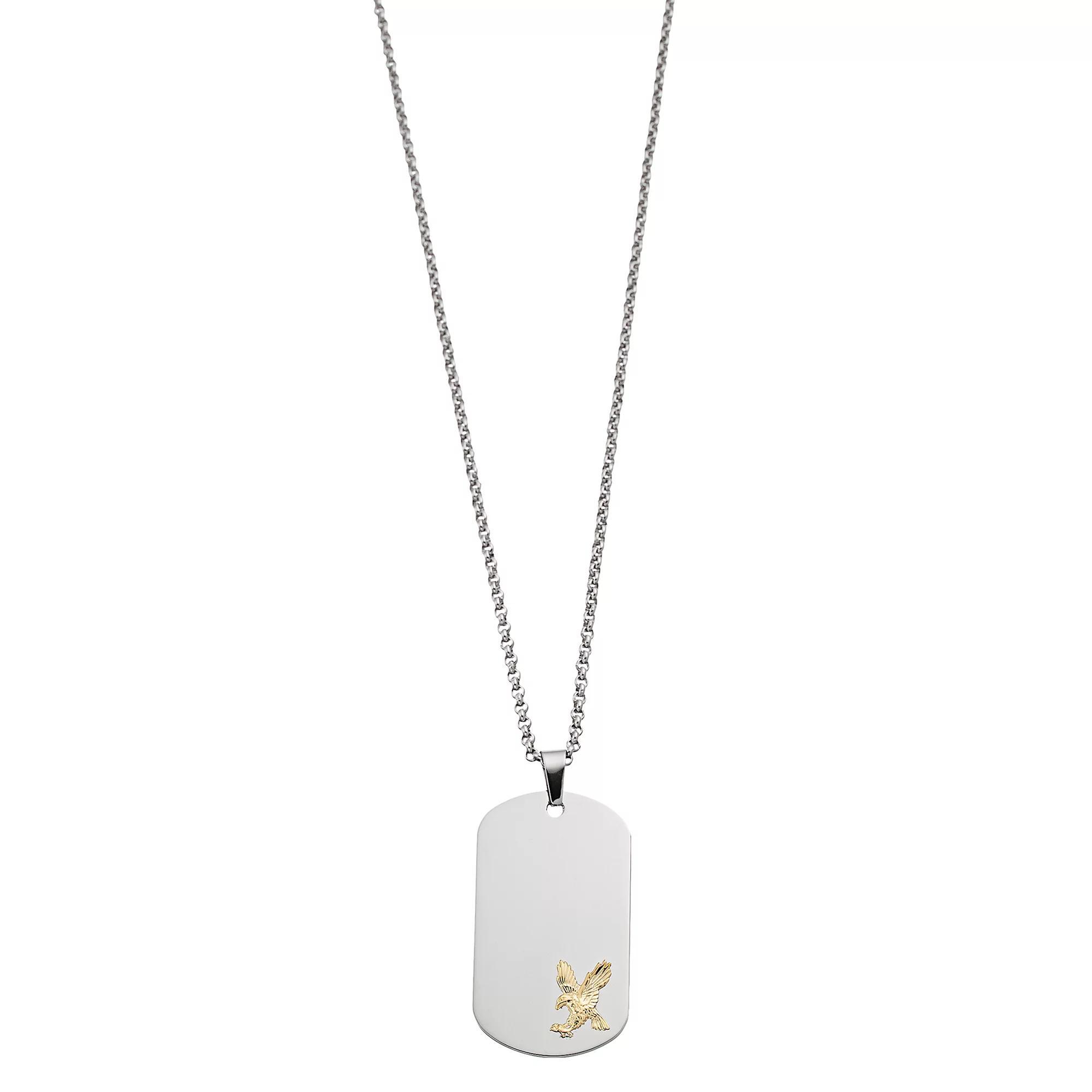 Kristen Kesho 14k Gold Eagle on Stainless Steel Dog Tag Pendant Necklace, Men's, Size: 24" Product Image