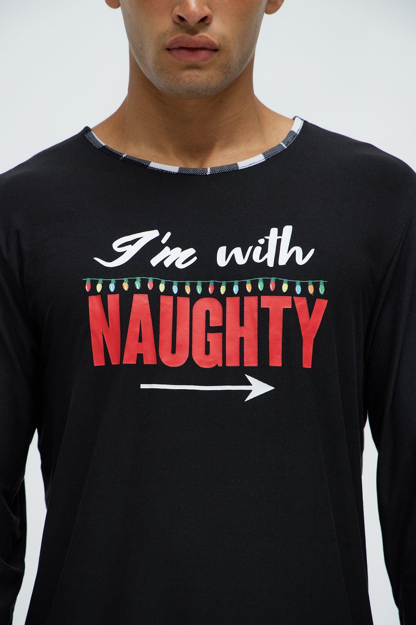 I'm With Naughty Christmas Holiday PJ Set - Black Product Image