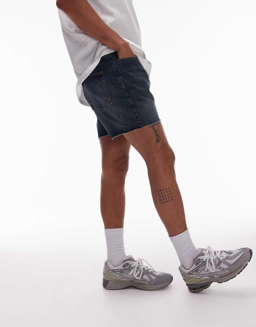 Topman micro denim shorts in dark wash Product Image