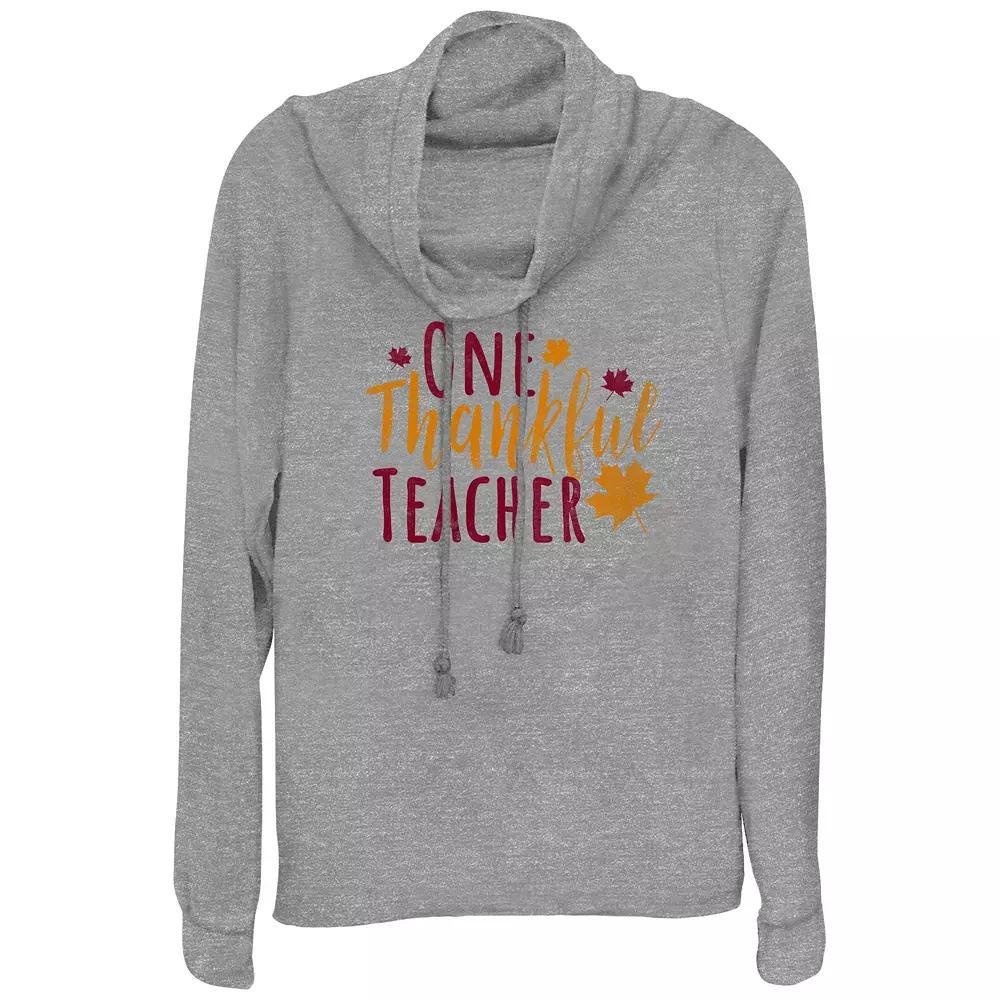 Women's One Thankful Teacher Cowlneck Graphic Lightweight Long Sleeve, Size: XXL, Gray Grey Product Image