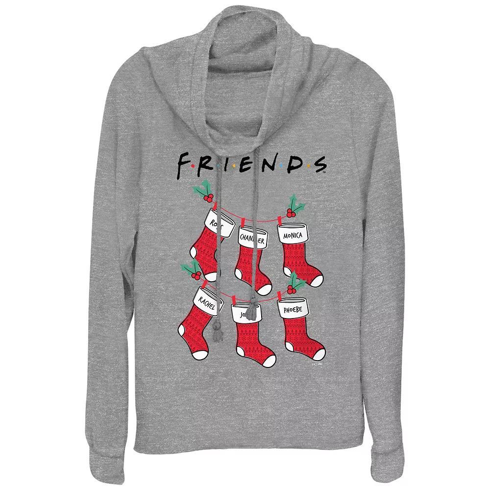 Women's Friends Christmas Stockings Cowlneck Graphic Lightweight Long Sleeve, Size: XL, Gray Grey Product Image