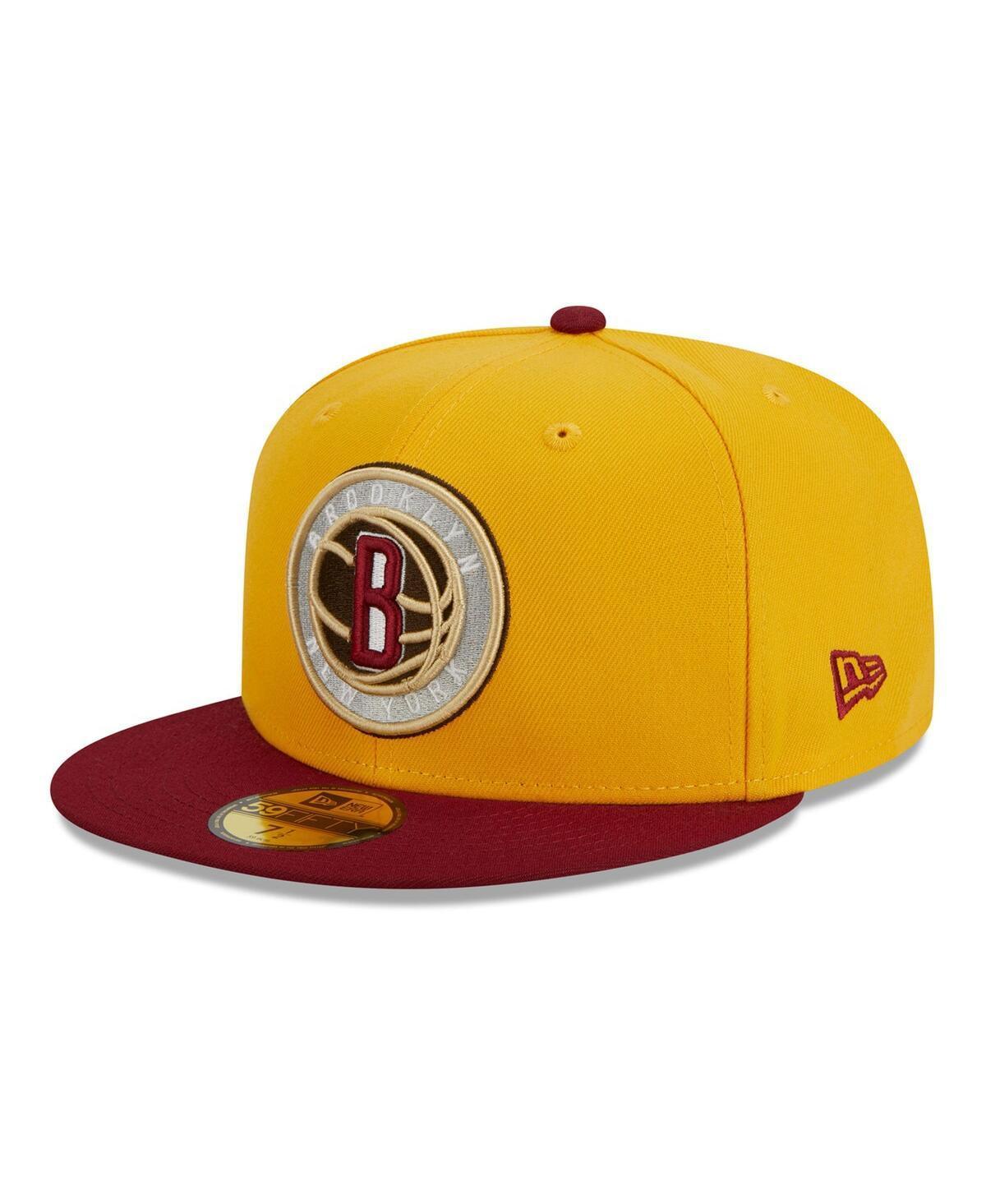 Men's New Era Yellow/Red Brooklyn Nets Fall Leaves 2-Tone 59FIFTY Fitted Hat, Size: 7 7/8 Product Image