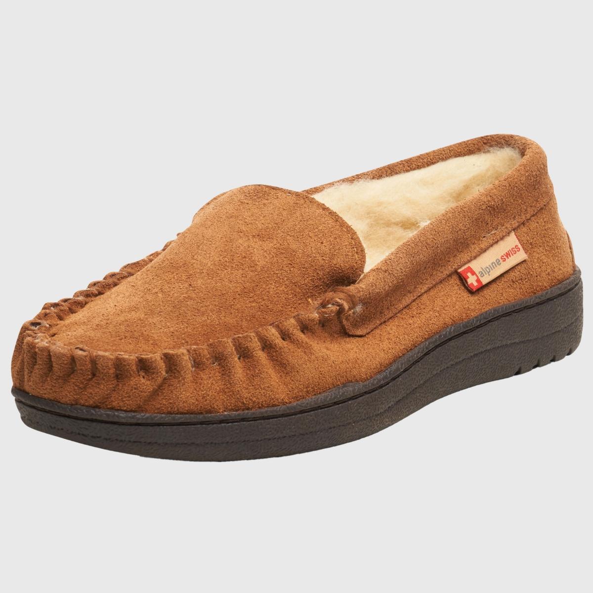 Alpine Swiss Yukon Mens Genuine Suede Shearling Slip On Moccasin Slippers Product Image