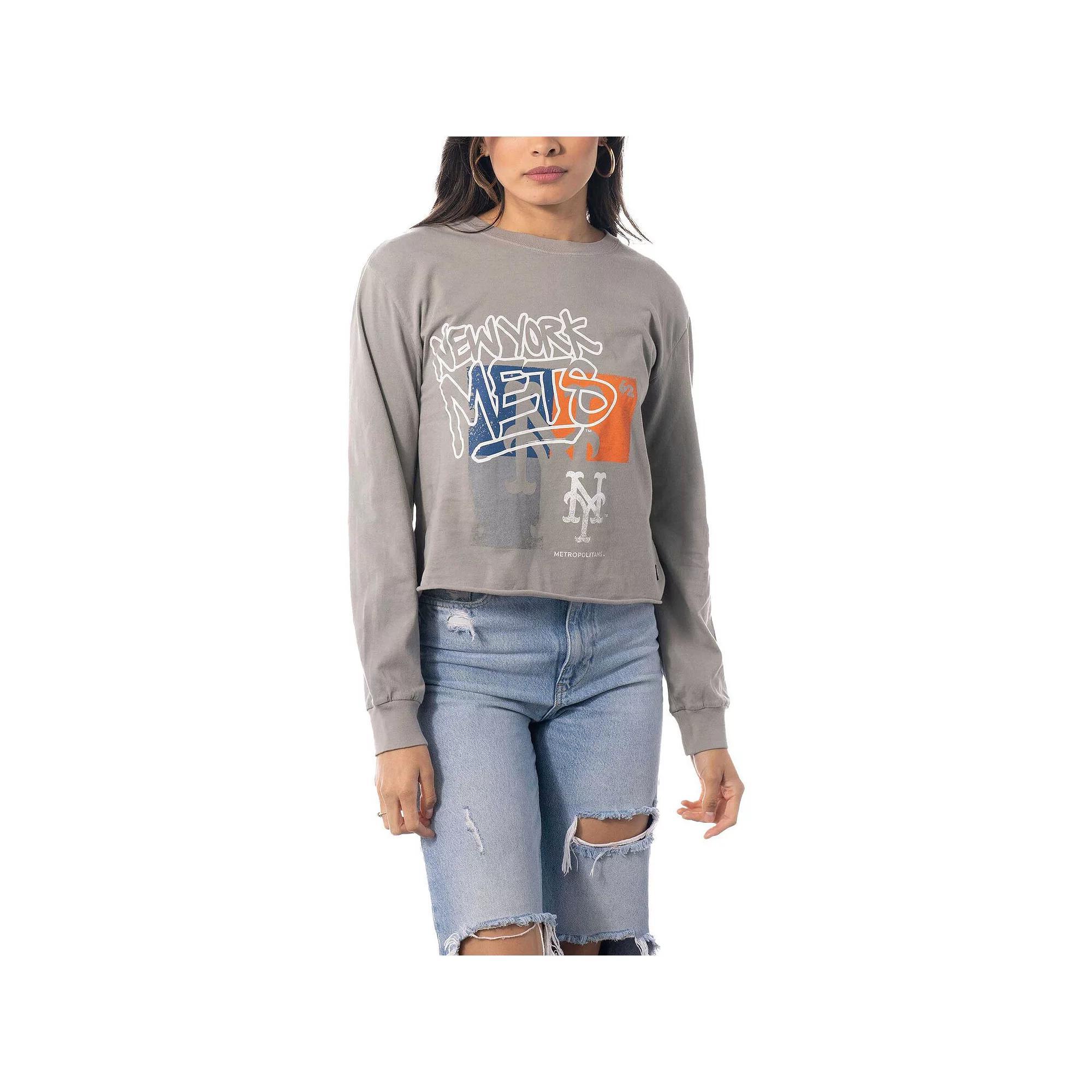 Women's The Wild Collective Gray New York Mets Cropped Long Sleeve T-Shirt, Size: Large, Grey Product Image