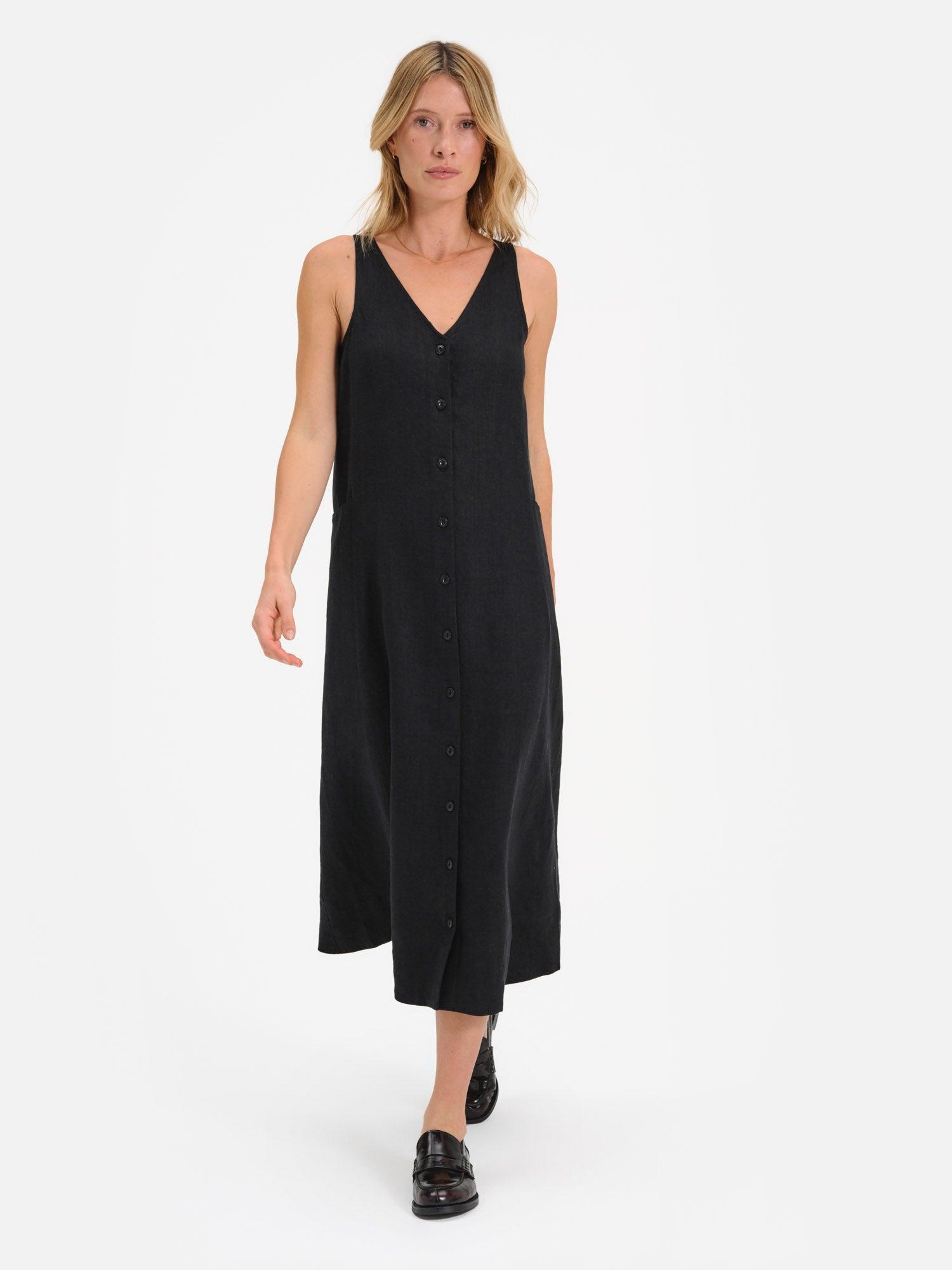 Organic Linen Button Front Dress Female Product Image
