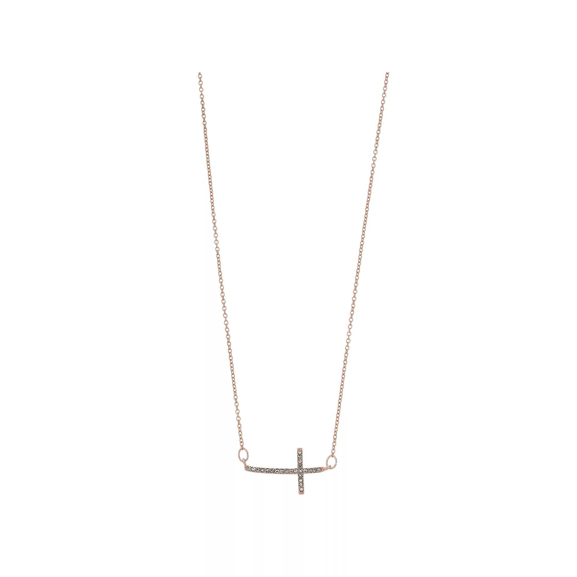 LC Lauren Conrad Simulated Crystal Sideways Cross Necklace, Women's, Rose Gold Tone Product Image