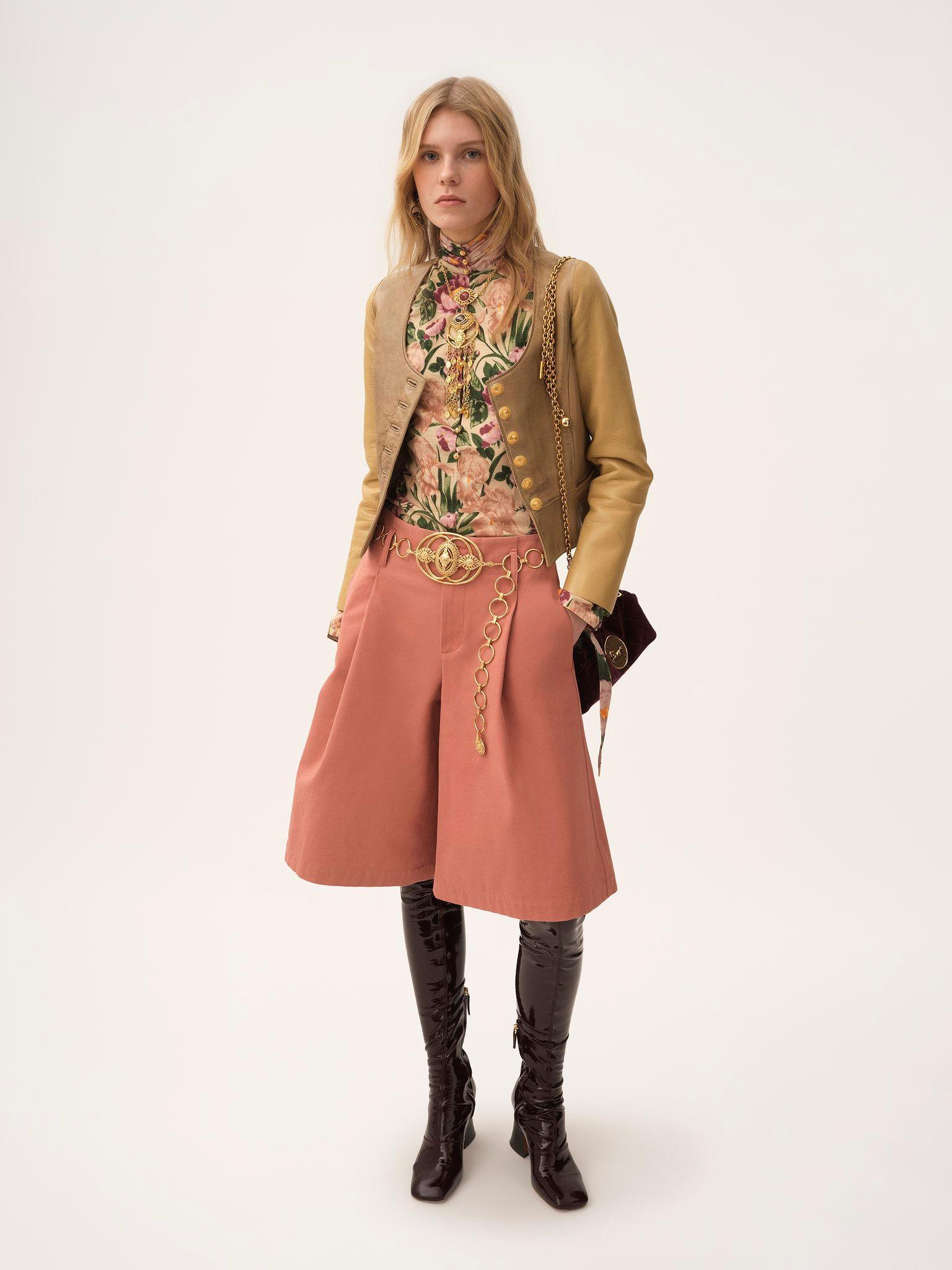 Buttoned mock-neck top in wool jersey Product Image