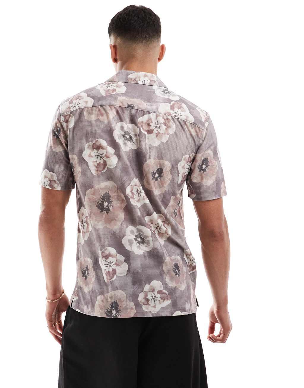 ONLY & SONS revere collar regular fit shirt with blurred floral print Product Image