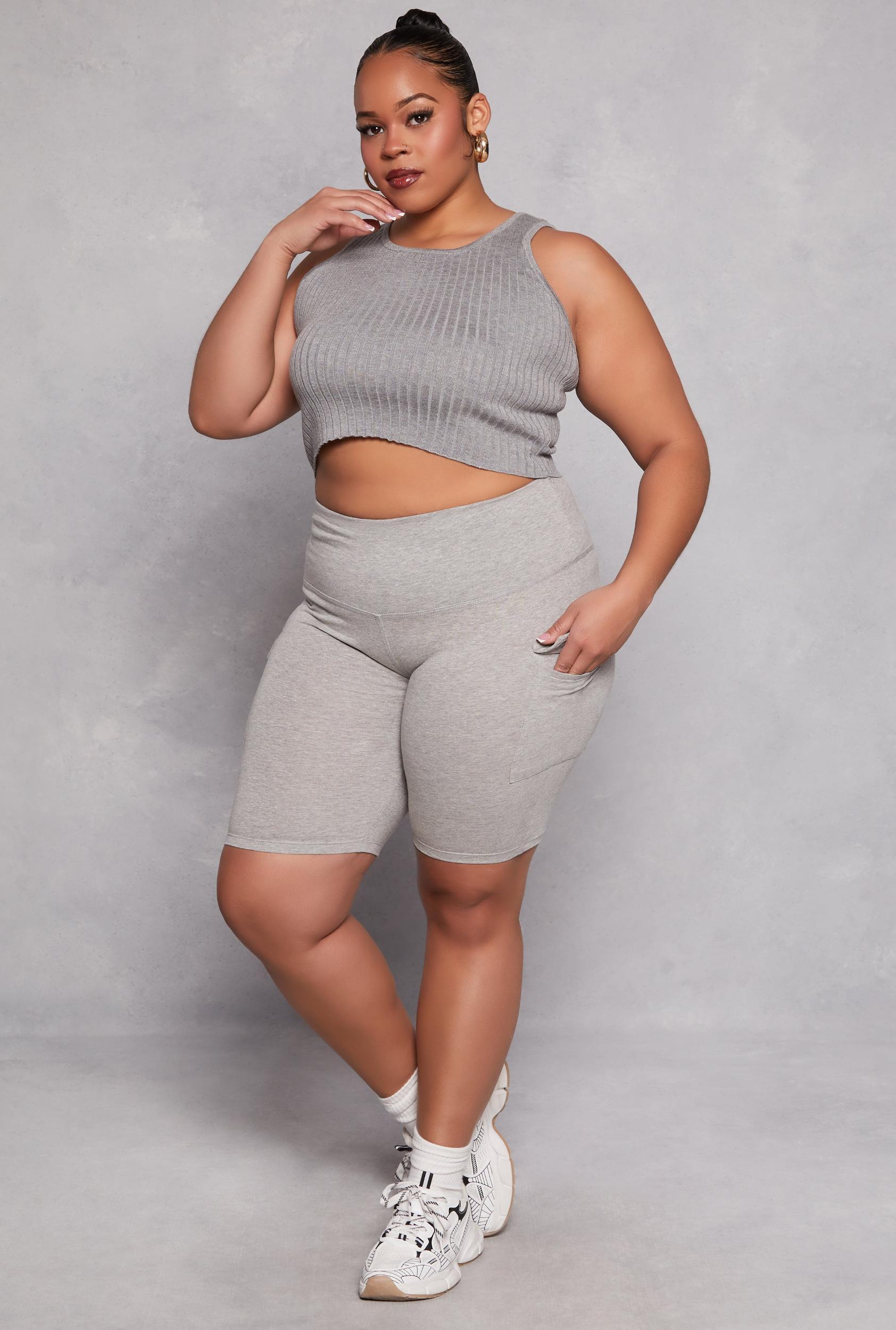 Womens Plus Size Cargo Pocket High Waist Biker Shorts Product Image