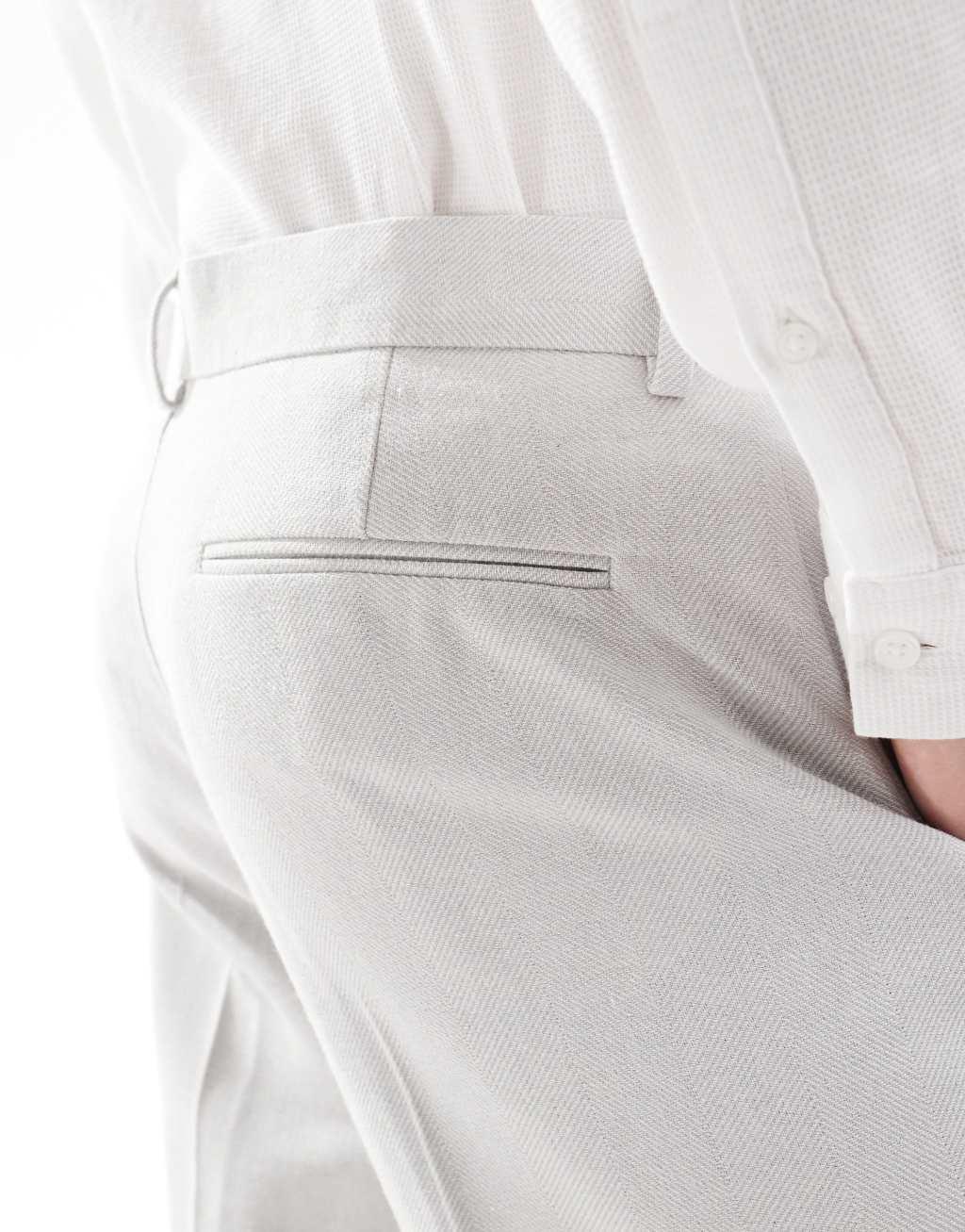 ASOS DESIGN smart straight leg wool mix pants in light gray herringbone Product Image