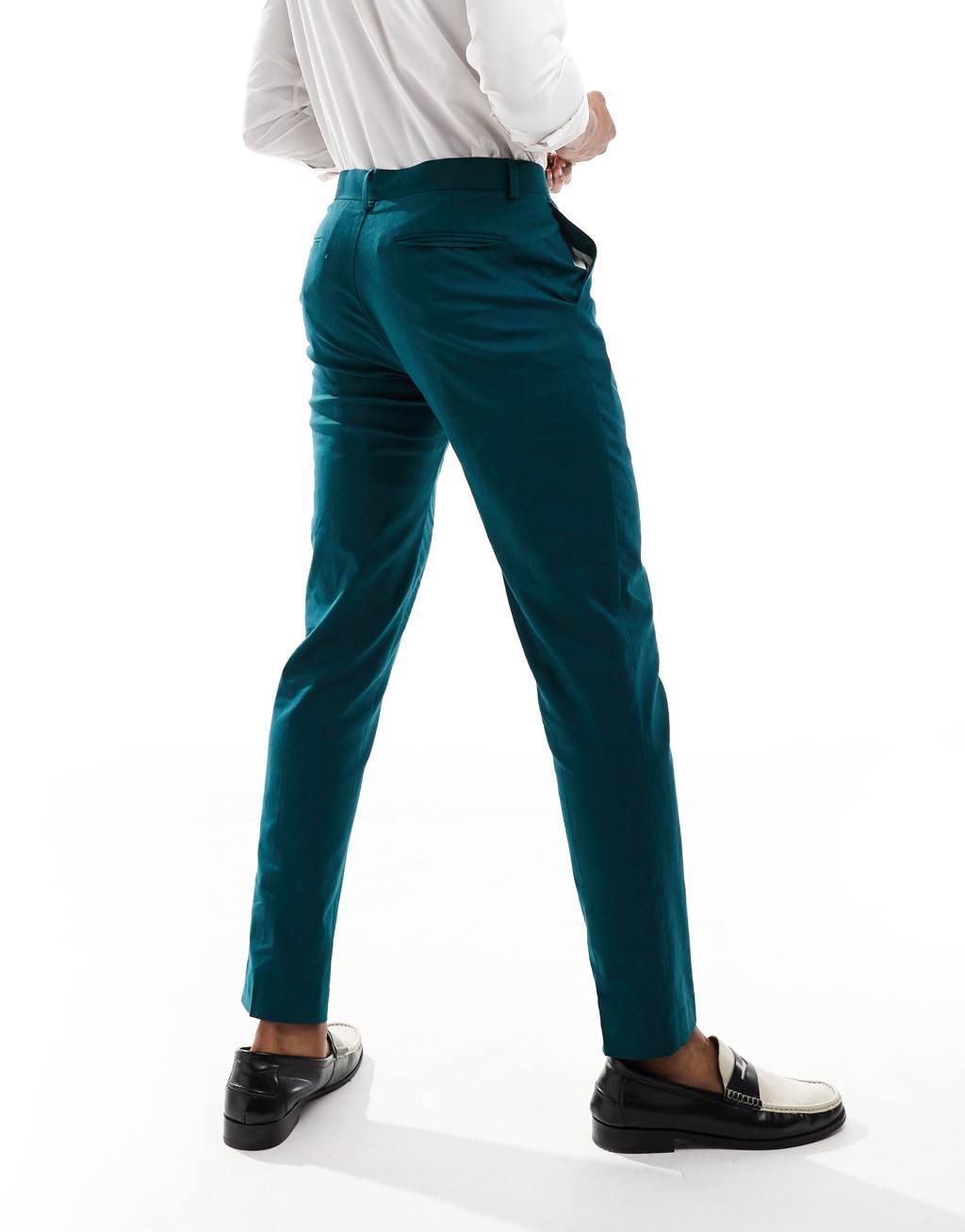 ASOS DESIGN slim linen mix suit pants in teal green Product Image