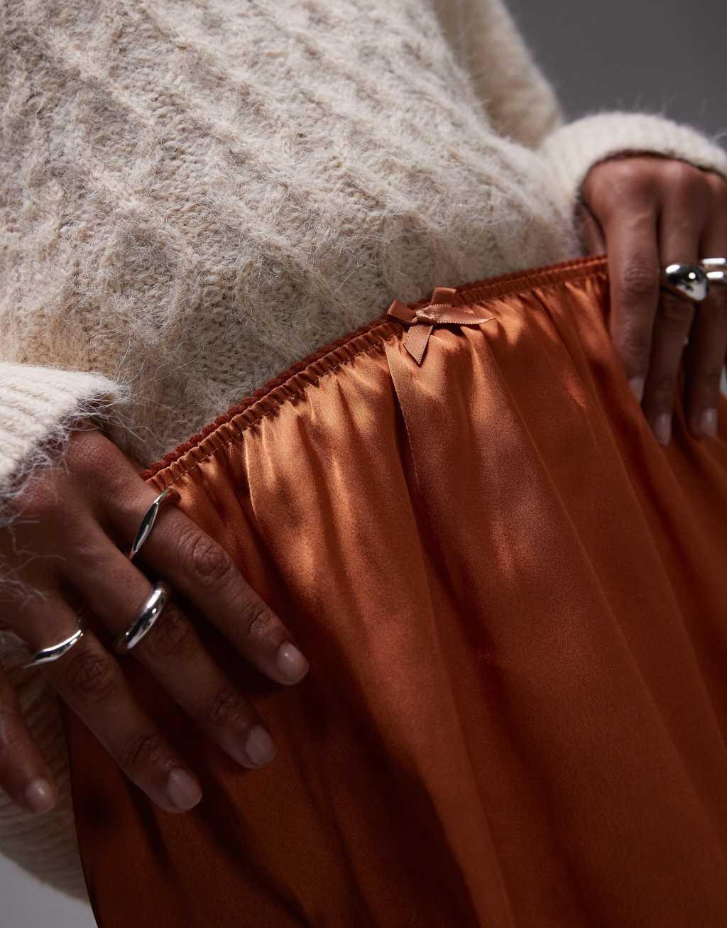 Topshop satin lace petticoat in rust with tea-stained lace Product Image