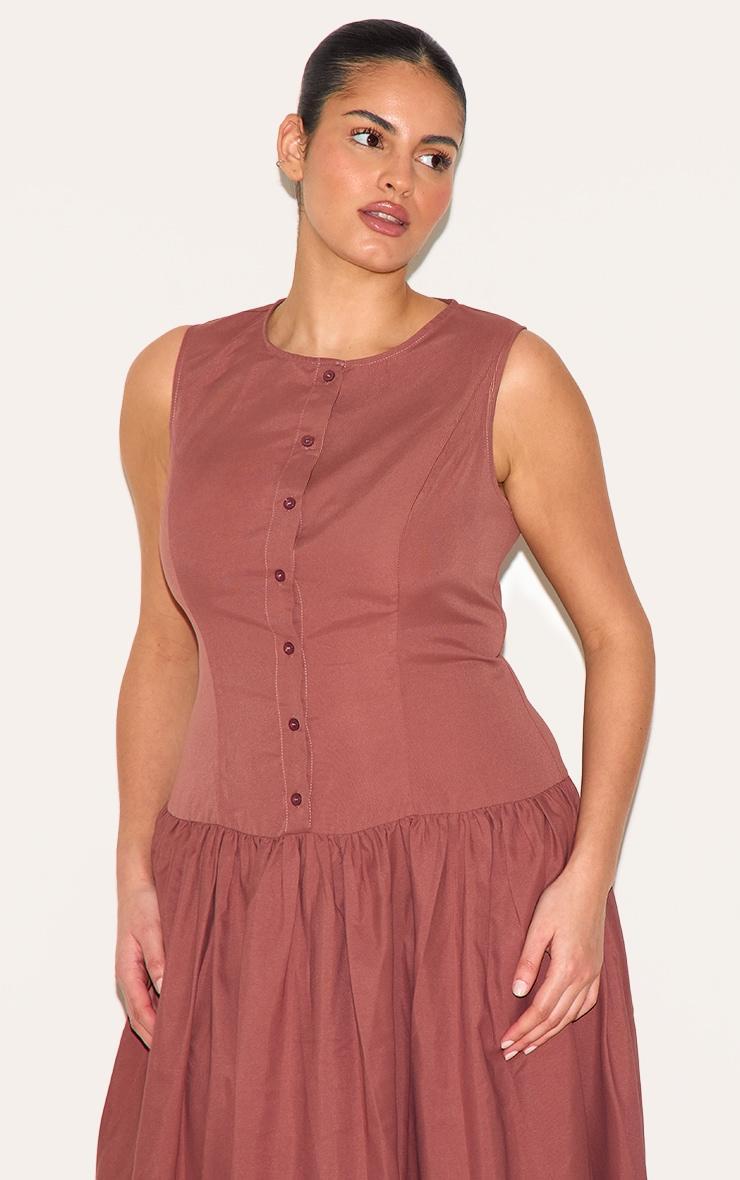 Plus Brown Button Down Drop Waist Maxi Dress Product Image