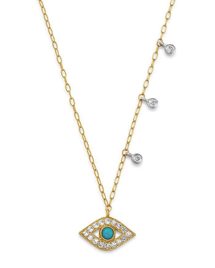 MEIRA T 14k Yellow Gold & 14k White Gold Diamond & Turquoise Evil Eye Adjustable Pendant Necklace, 18 In Blue/gold Product Image