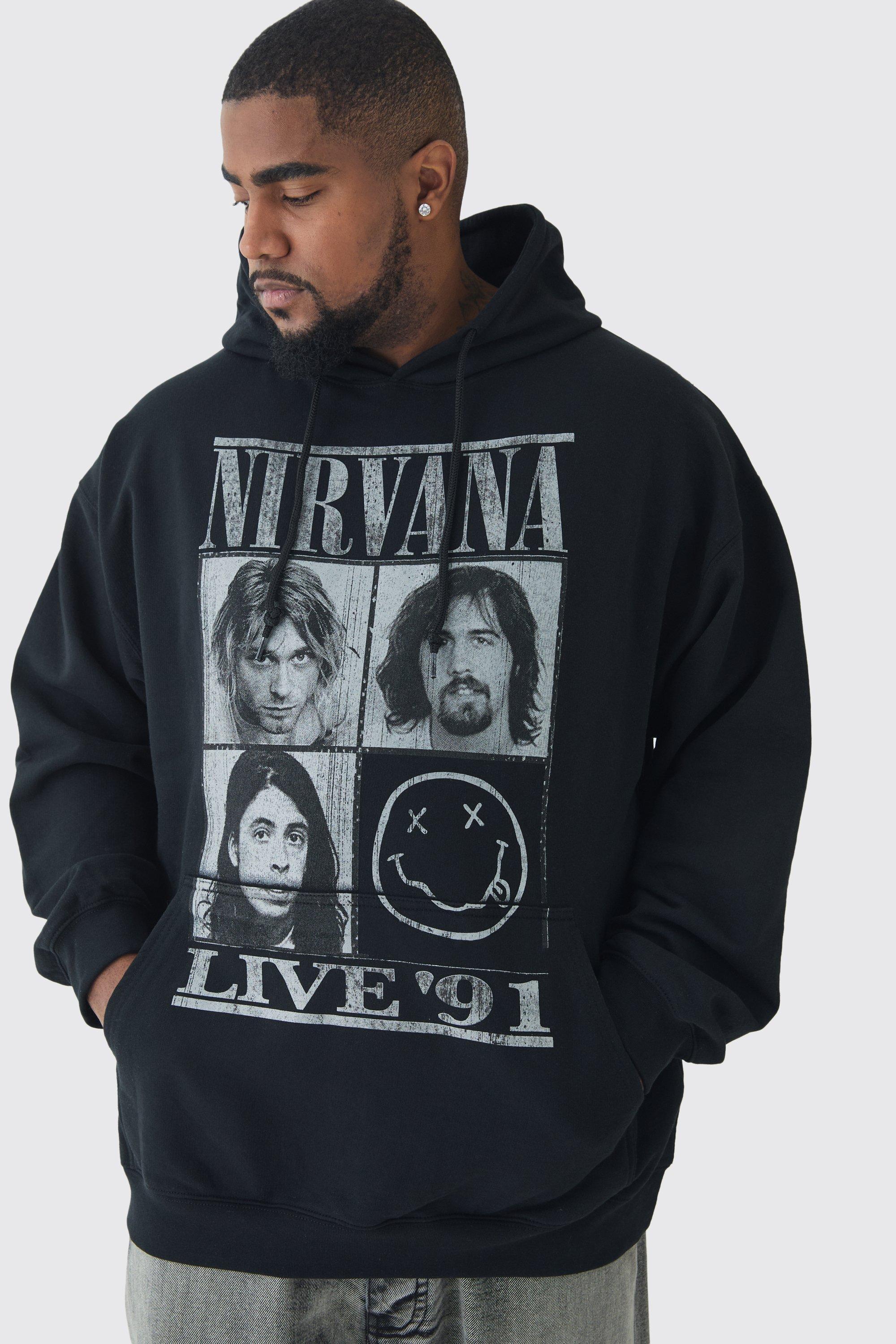 Mens Plus Oversized Nirvana License Print Hoodie - White Product Image