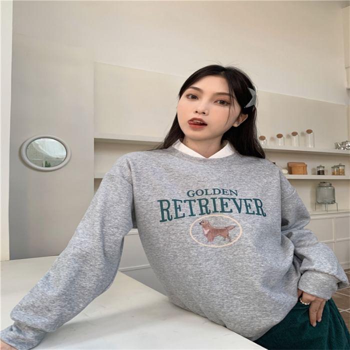 Long Sleeve Lettering Print Loose-Fit Sweatshirt Product Image