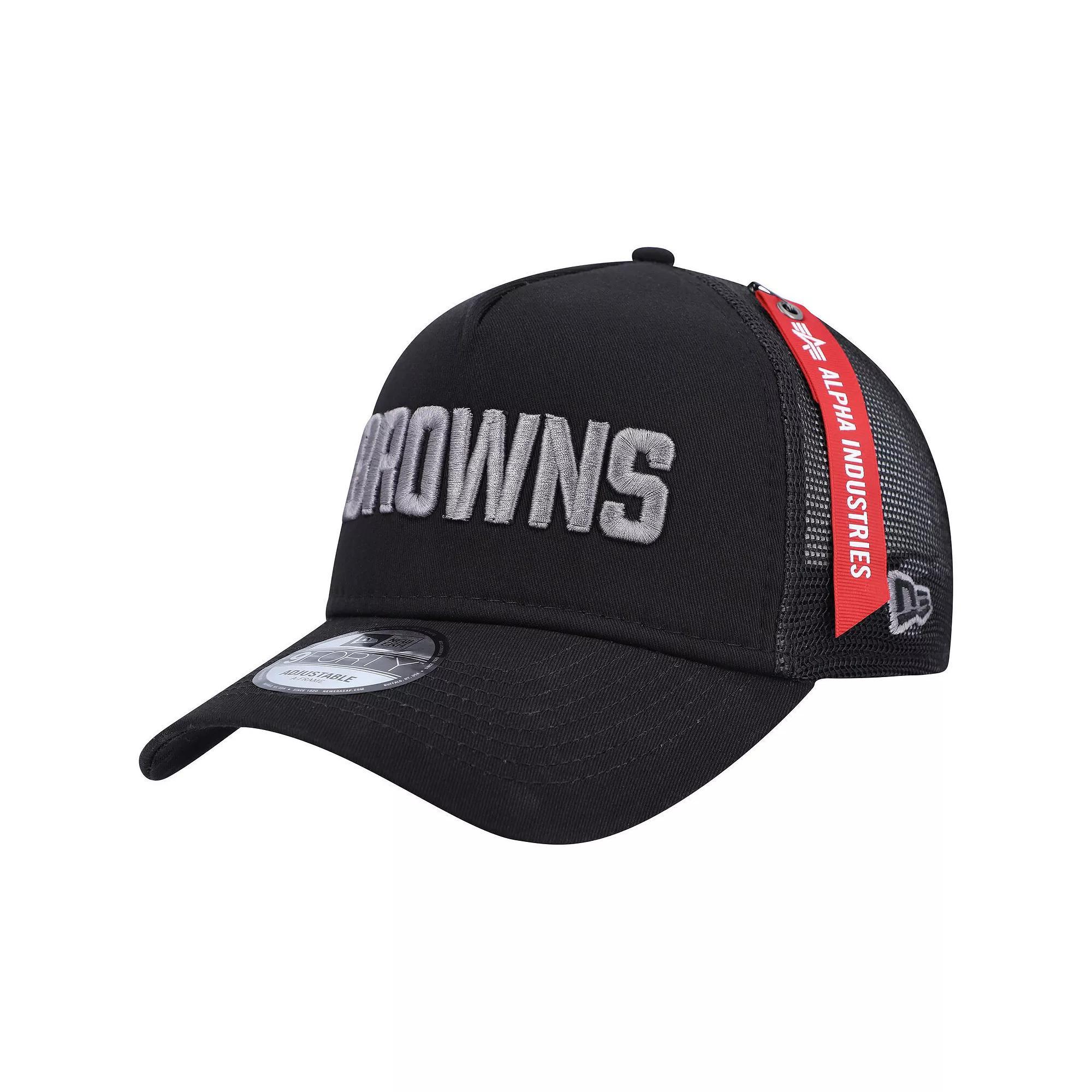 Men's New Era x Alpha Industries  Black Cleveland Browns A-Frame 9FORTY Trucker Snapback Hat Product Image