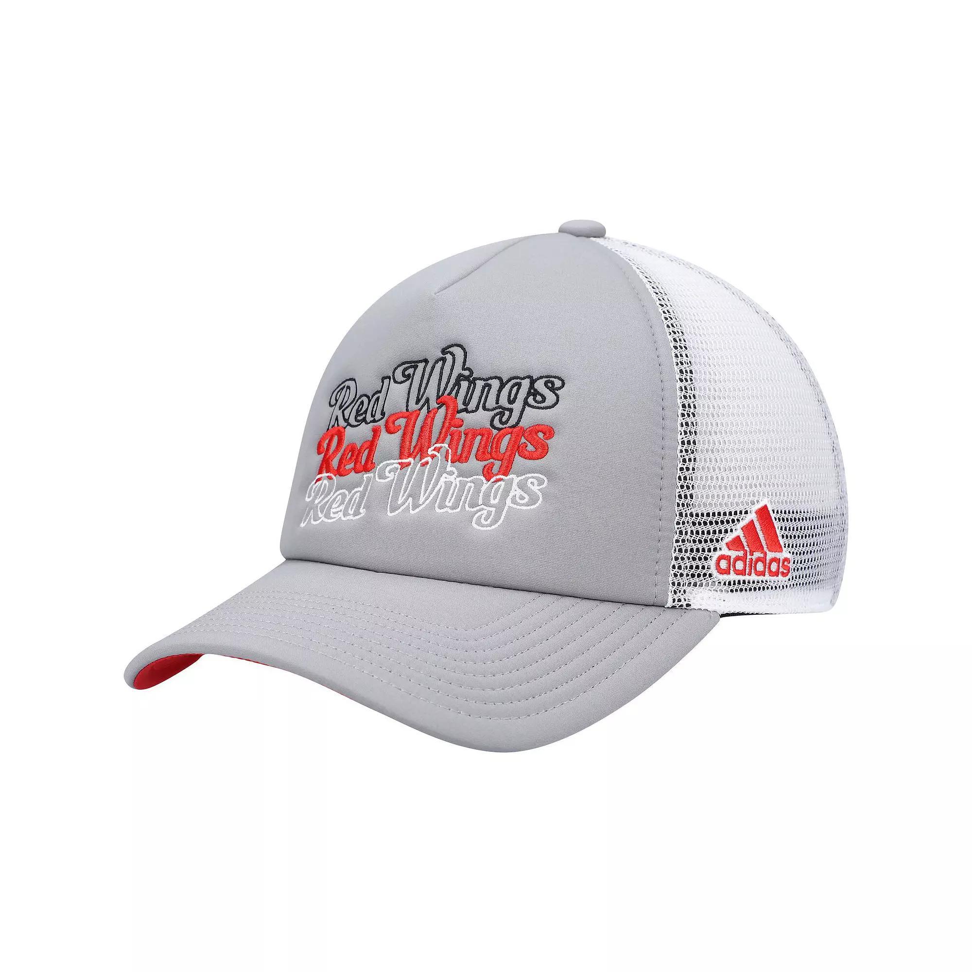 Womens adidas Gray/White Detroit Red Wings Foam Trucker Snapback Hat Product Image