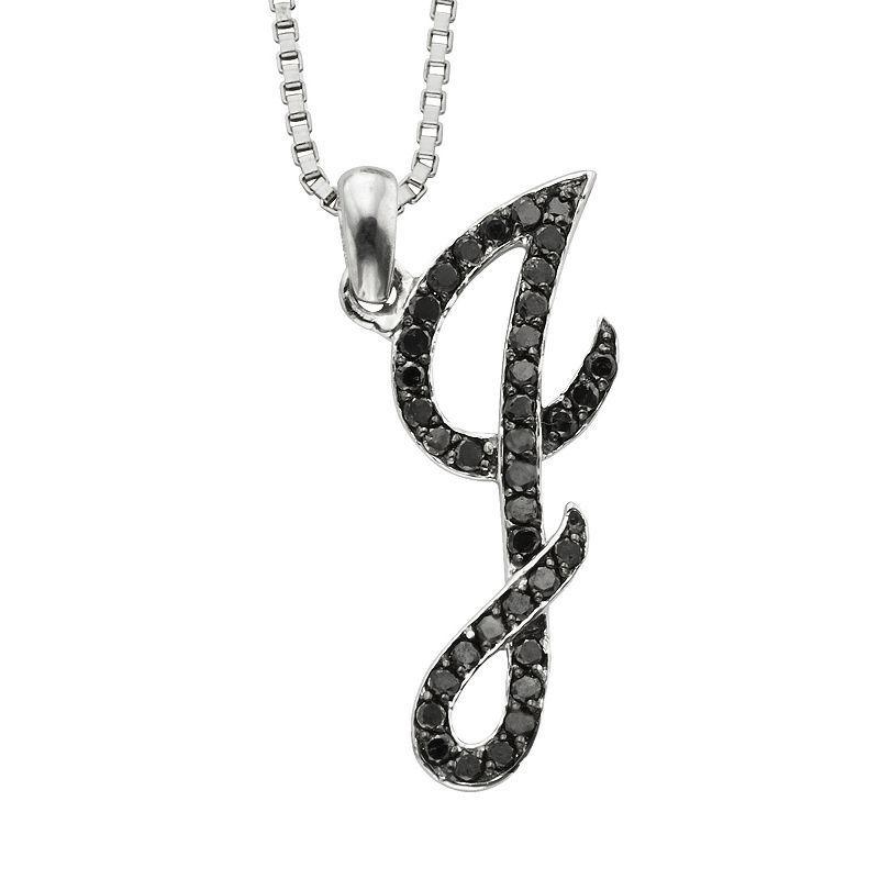 Jewelexcess Sterling Silver 1/4-ct. T.W. Black Diamond Initial Pendant, Women's, Size: 18", Q Product Image